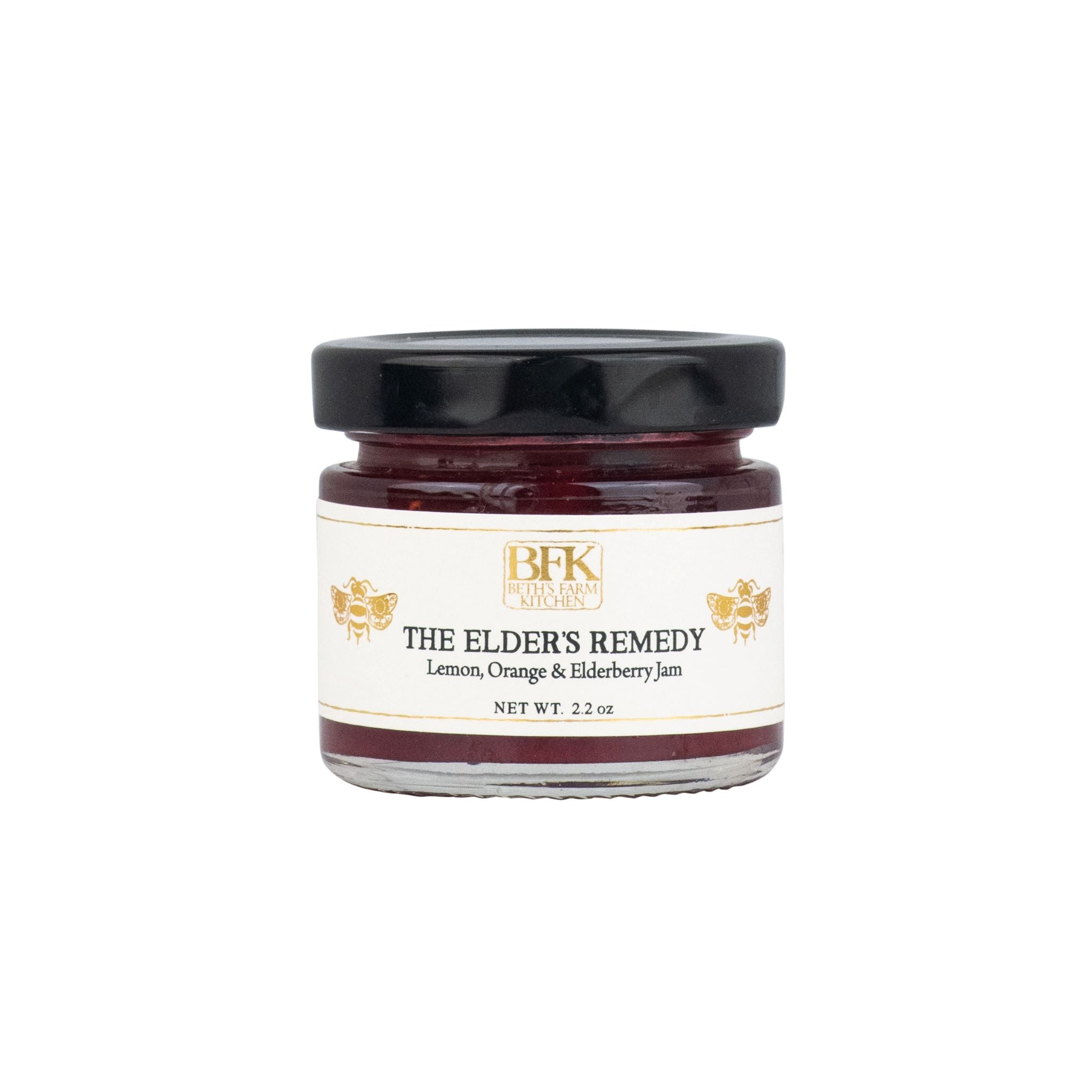 mini jar of elderberry jam by Beth's  Farm Kitchen